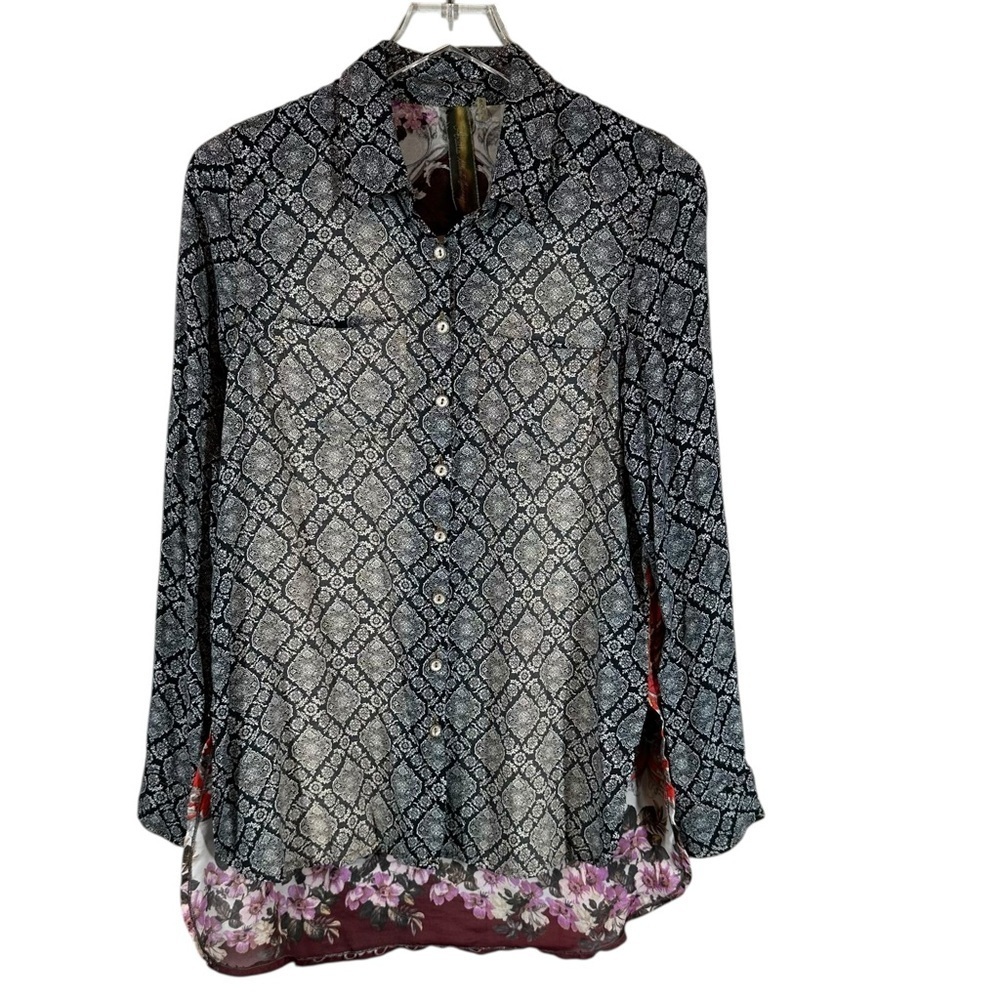 ARATTA SILENT JOURNEY Women's Small Sheer Patchwork Patterned Button down Blouse